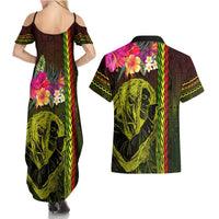 Hawaiian Reggae Music Couples Matching Summer Maxi Dress and Hawaiian Shirt Jamaica Singer Tribal Polynesian and Hibiscus LT03 - Polynesian Pride