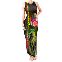 Hawaiian Reggae Music Tank Maxi Dress Jamaica Singer Tribal Polynesian and Hibiscus LT03 Women Black - Polynesian Pride
