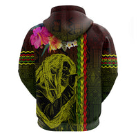 Hawaiian Reggae Music Zip Hoodie Jamaica Singer Tribal Polynesian and Hibiscus
