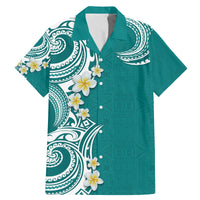 Aloha Polynesian Plumeria Flower Family Matching Mermaid Dress and Hawaiian Shirt Teal Color LT03 Dad's Shirt - Short Sleeve Teal - Polynesian Pride
