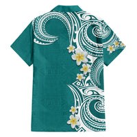 Aloha Polynesian Plumeria Flower Family Matching Puletasi and Hawaiian Shirt Teal Color LT03 - Polynesian Pride