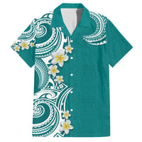 Aloha Polynesian Plumeria Flower Family Matching Short Sleeve Bodycon Dress and Hawaiian Shirt Teal Color LT03 Dad's Shirt - Short Sleeve Teal - Polynesian Pride