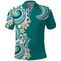 Aloha Polynesian Plumeria Flower Polo Shirt Teal Color