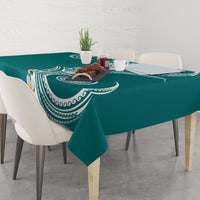 Aloha Polynesian Plumeria Flower Tablecloth Teal Color