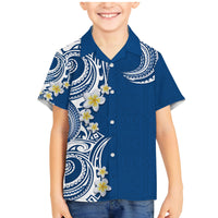 Aloha Polynesian Plumeria Flower Family Matching Mermaid Dress and Hawaiian Shirt Blue Color LT03 Son's Shirt Blue - Polynesian Pride