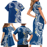 Aloha Polynesian Plumeria Flower Family Matching Short Sleeve Bodycon Dress and Hawaiian Shirt Blue Color LT03 - Polynesian Pride