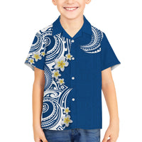 Aloha Polynesian Plumeria Flower Family Matching Short Sleeve Bodycon Dress and Hawaiian Shirt Blue Color LT03 Son's Shirt Blue - Polynesian Pride