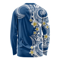 Aloha Polynesian Plumeria Flower Long Sleeve Shirt Blue Color