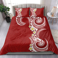 Aloha Polynesian Plumeria Flower Bedding Set Red Color