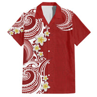 Aloha Polynesian Plumeria Flower Family Matching Long Sleeve Bodycon Dress and Hawaiian Shirt Red Color LT03 Dad's Shirt - Short Sleeve Red - Polynesian Pride