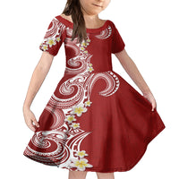 Aloha Polynesian Plumeria Flower Family Matching Tank Maxi Dress and Hawaiian Shirt Red Color