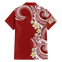 Aloha Polynesian Plumeria Flower Family Matching Tank Maxi Dress and Hawaiian Shirt Red Color