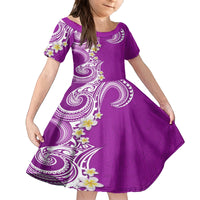 Aloha Polynesian Plumeria Flower Family Matching Off The Shoulder Long Sleeve Dress and Hawaiian Shirt Purple Color