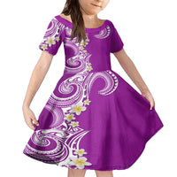 Aloha Polynesian Plumeria Flower Family Matching Short Sleeve Bodycon Dress and Hawaiian Shirt Purple Color LT03 Daughter's Dress Purple - Polynesian Pride