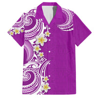 Aloha Polynesian Plumeria Flower Family Matching Tank Maxi Dress and Hawaiian Shirt Purple Color