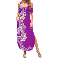 Aloha Polynesian Plumeria Flower Summer Maxi Dress Purple Color LT03 Women Purple - Polynesian Pride