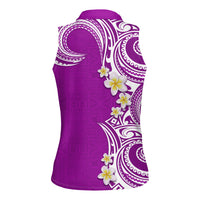 Aloha Polynesian Plumeria Flower Women Sleeveless Polo Shirt Purple Color