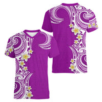 Aloha Polynesian Plumeria Flower Women V-Neck T-Shirt Purple Color