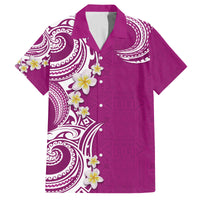 Aloha Polynesian Plumeria Flower Family Matching Summer Maxi Dress and Hawaiian Shirt Pink Color