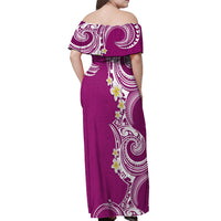 Aloha Polynesian Plumeria Flower Off Shoulder Maxi Dress Pink Color