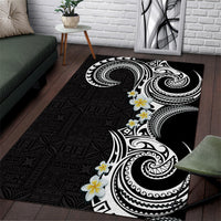 Aloha Polynesian Plumeria Flower Area Rug Black White Color