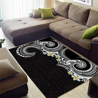 Aloha Polynesian Plumeria Flower Area Rug Black White Color
