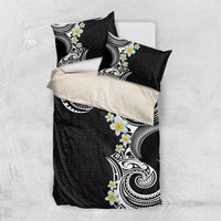 Aloha Polynesian Plumeria Flower Bedding Set Black White Color