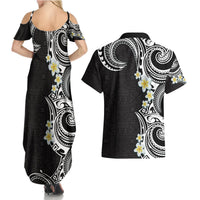 Aloha Polynesian Plumeria Flower Couples Matching Summer Maxi Dress and Hawaiian Shirt Black White Color LT03 - Polynesian Pride