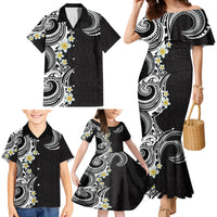 Aloha Polynesian Plumeria Flower Family Matching Mermaid Dress and Hawaiian Shirt Black White Color LT03 - Polynesian Pride