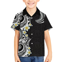 Aloha Polynesian Plumeria Flower Family Matching Puletasi and Hawaiian Shirt Black White Color LT03 Son's Shirt Black - Polynesian Pride