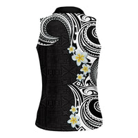 Aloha Polynesian Plumeria Flower Women Sleeveless Polo Shirt Black White Color