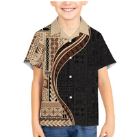 Samoa Siapo Motif and Tapa Pattern Half Style Family Matching Mermaid Dress and Hawaiian Shirt Beige Color