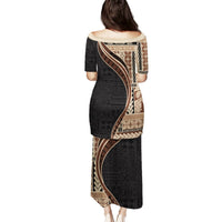 Samoa Siapo Motif and Tapa Pattern Half Style Puletasi Beige Color LT03 - Polynesian Pride