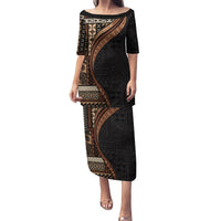 Samoa Siapo Motif and Tapa Pattern Half Style Puletasi Black Color LT03 Long Dress Black - Polynesian Pride