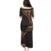 Samoa Siapo Motif and Tapa Pattern Half Style Puletasi Black Color LT03 - Polynesian Pride