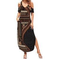 Samoa Siapo Motif and Tapa Pattern Half Style Summer Maxi Dress Black Color LT03 Women Black - Polynesian Pride