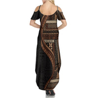 Samoa Siapo Motif and Tapa Pattern Half Style Summer Maxi Dress Black Color LT03 - Polynesian Pride