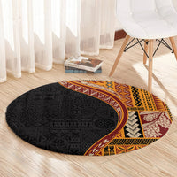 Samoa Siapo Motif and Tapa Pattern Half Style Round Carpet Yellow Color