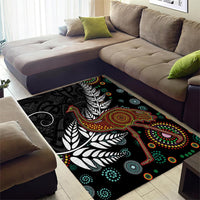 New Zealand Fern and Australia Emu Area Rug Aboriginal Mix Maori Pattern