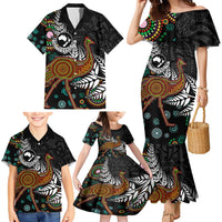 New Zealand Fern and Australia Emu Family Matching Mermaid Dress and Hawaiian Shirt Aboriginal Mix Maori Pattern LT03 - Polynesian Pride