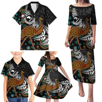 New Zealand Fern and Australia Emu Family Matching Puletasi and Hawaiian Shirt Aboriginal Mix Maori Pattern LT03 - Polynesian Pride