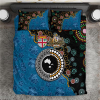 Fiji Palm Tree and Australia Kangaroo Bedding Set Aboriginal Mix Tapa Pattern LT03 Blue - Polynesian Pride