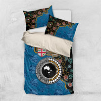 Fiji Palm Tree and Australia Kangaroo Bedding Set Aboriginal Mix Tapa Pattern LT03 US Twin 172cm x 218cm Blue - Polynesian Pride