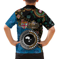 Fiji Palm Tree and Australia Kangaroo Family Matching Puletasi and Hawaiian Shirt Aboriginal Mix Tapa Pattern LT03 - Polynesian Pride
