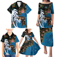 Fiji Palm Tree and Australia Kangaroo Family Matching Puletasi and Hawaiian Shirt Aboriginal Mix Tapa Pattern LT03 - Polynesian Pride