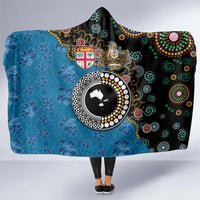 Fiji Palm Tree and Australia Kangaroo Hooded Blanket Aboriginal Mix Tapa Pattern LT03 - Polynesian Pride