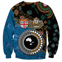 Fiji Palm Tree and Australia Kangaroo Sweatshirt Aboriginal Mix Tapa Pattern LT03 - Polynesian Pride