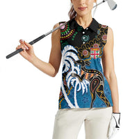 Fiji Palm Tree and Australia Kangaroo Women Sleeveless Polo Shirt Aboriginal Mix Tapa Pattern LT03 - Polynesian Pride