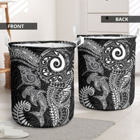 Aotearoa Maori Sea Animals Tribal Laundry Basket Manta Ray and Shark Moko Pattern Black Color