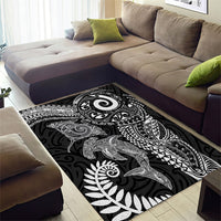 Aotearoa Maori Sea Animals Tribal Area Rug Manta Ray and Shark Moko Pattern Black Color